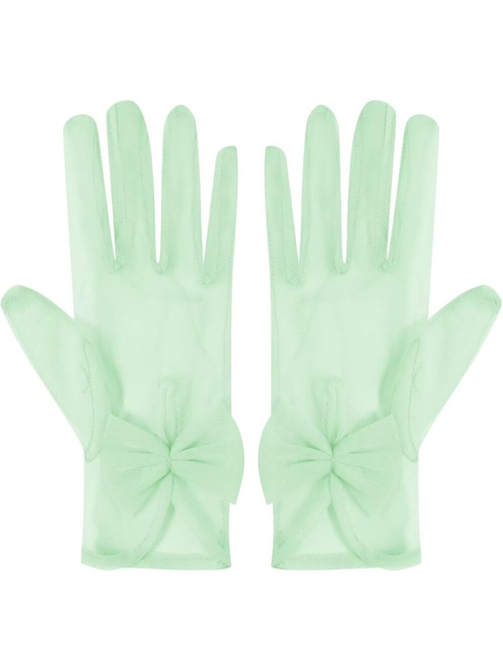 Women's Mint  Lace 1920s Opera Party Tulle Wrist Length Short Sheer Mesh Gloves